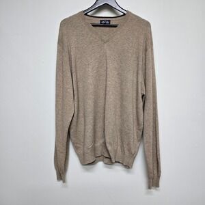 Allen Solly Sweater Mens XL Tan 100% Cashmere V-neck Classic Quiet Luxury